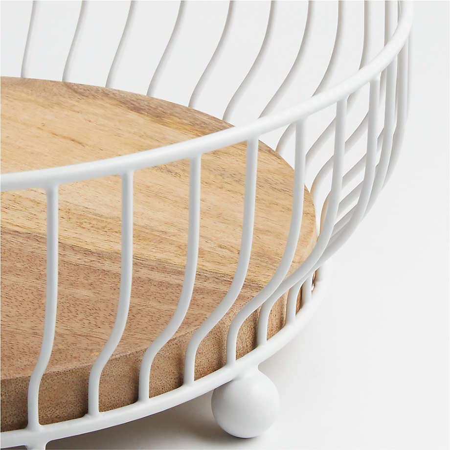 Double Layer Fruit Basket Stand | Metal Fruit Holder with Wooden Base