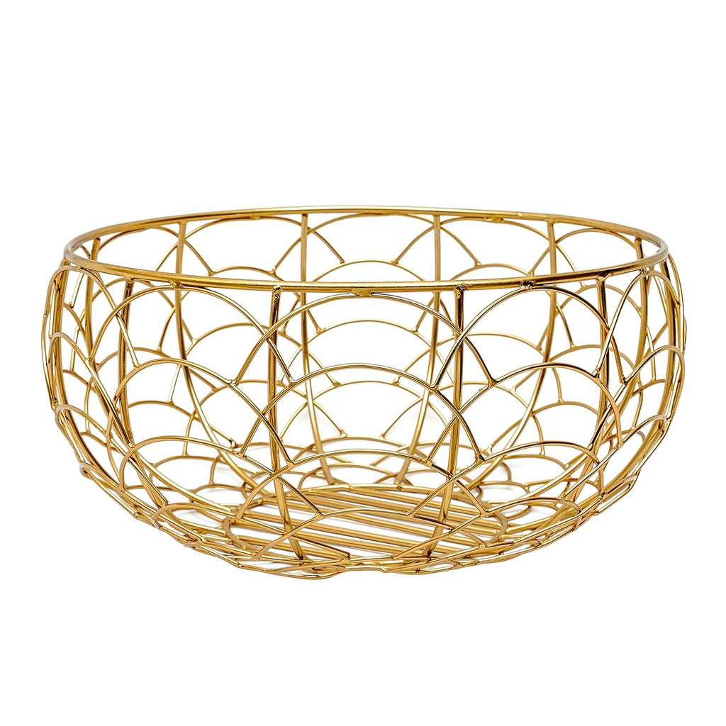 Round Gold Metal Fruit Basket | Modern Kitchen Storage Bowl