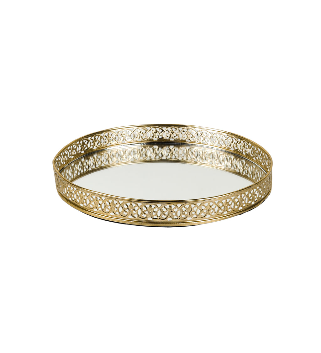 Silver Plated Decorative Mirror Tray | 10 Inch Round Vanity Display Tray